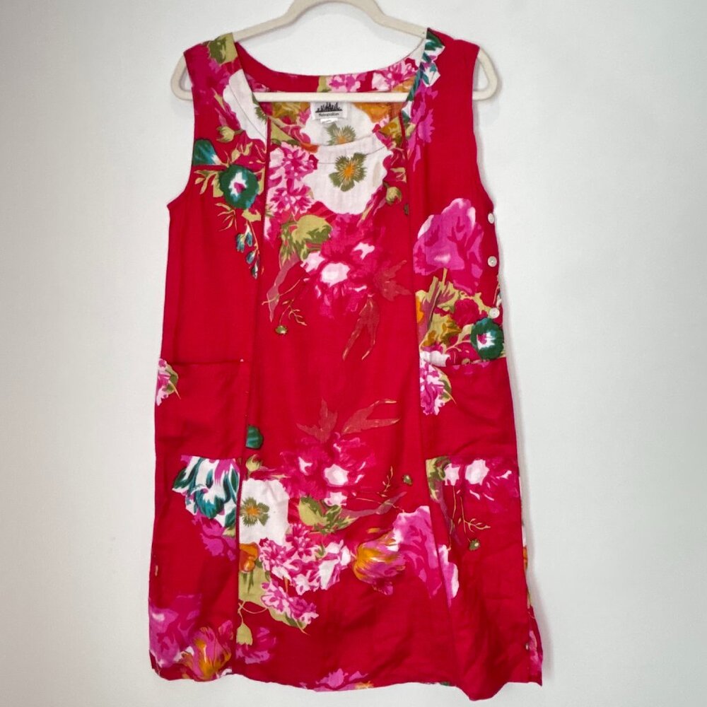 Women’s Rayon Linen Floral Dress Size Small-Medium Beach Boho w/pockets b74